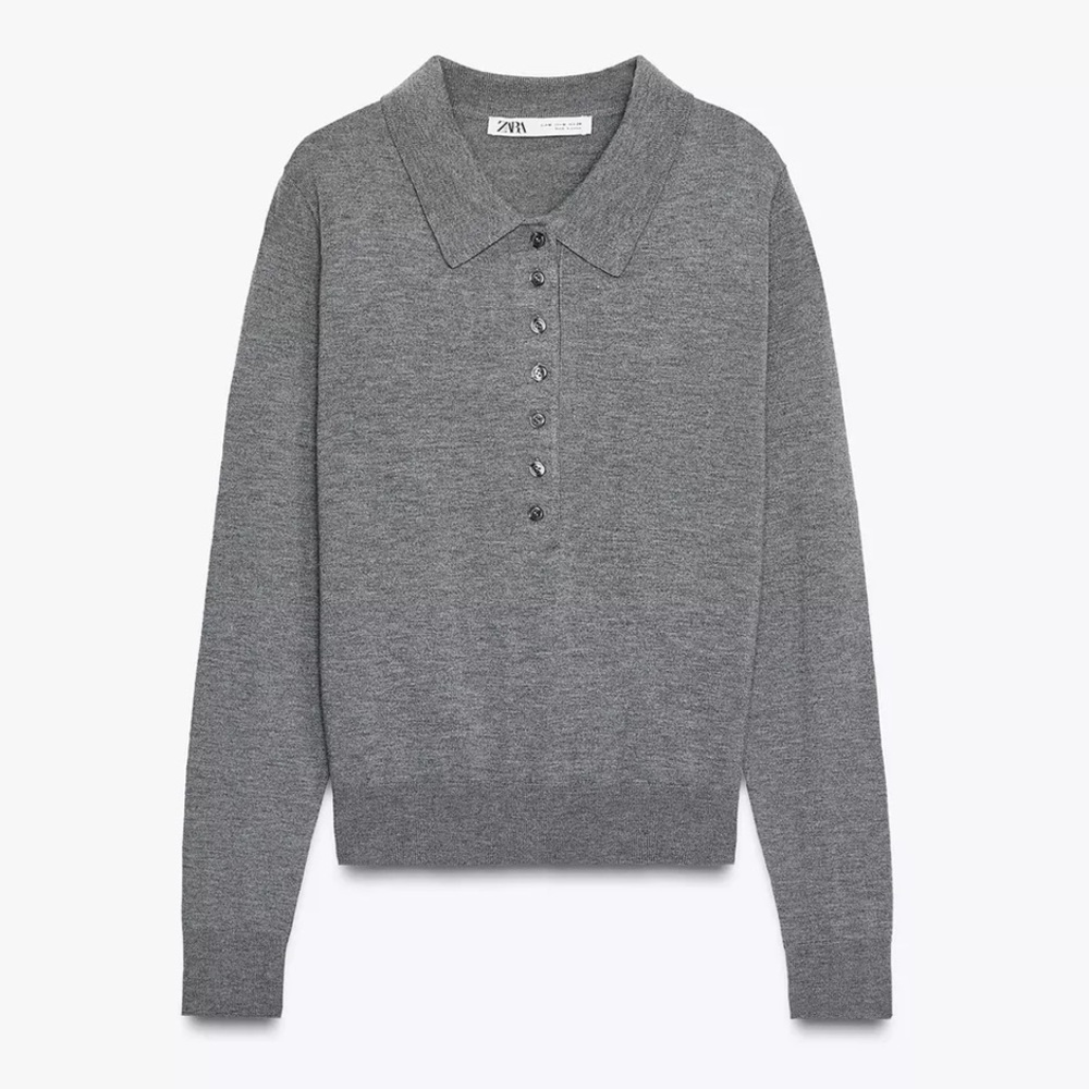 ZARA GREY LONG SLEEVES POLO SWEATER